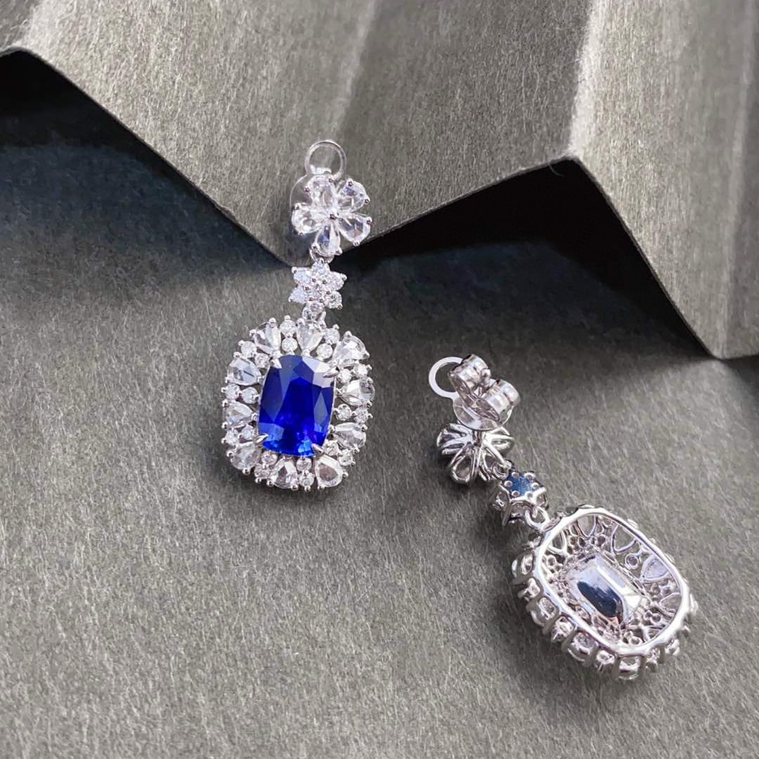 14k Gold 4.39 Ctw Natural Sapphire & Diamond Earrings - 4