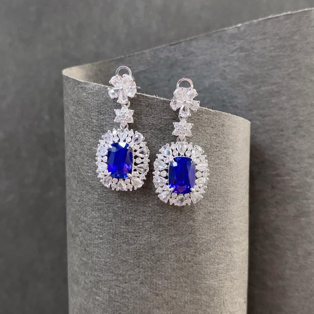 14k Gold 4.39 Ctw Natural Sapphire & Diamond Earrings - 5