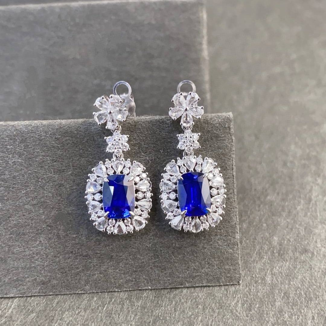 14k Gold 4.39 Ctw Natural Sapphire & Diamond Earrings - 6