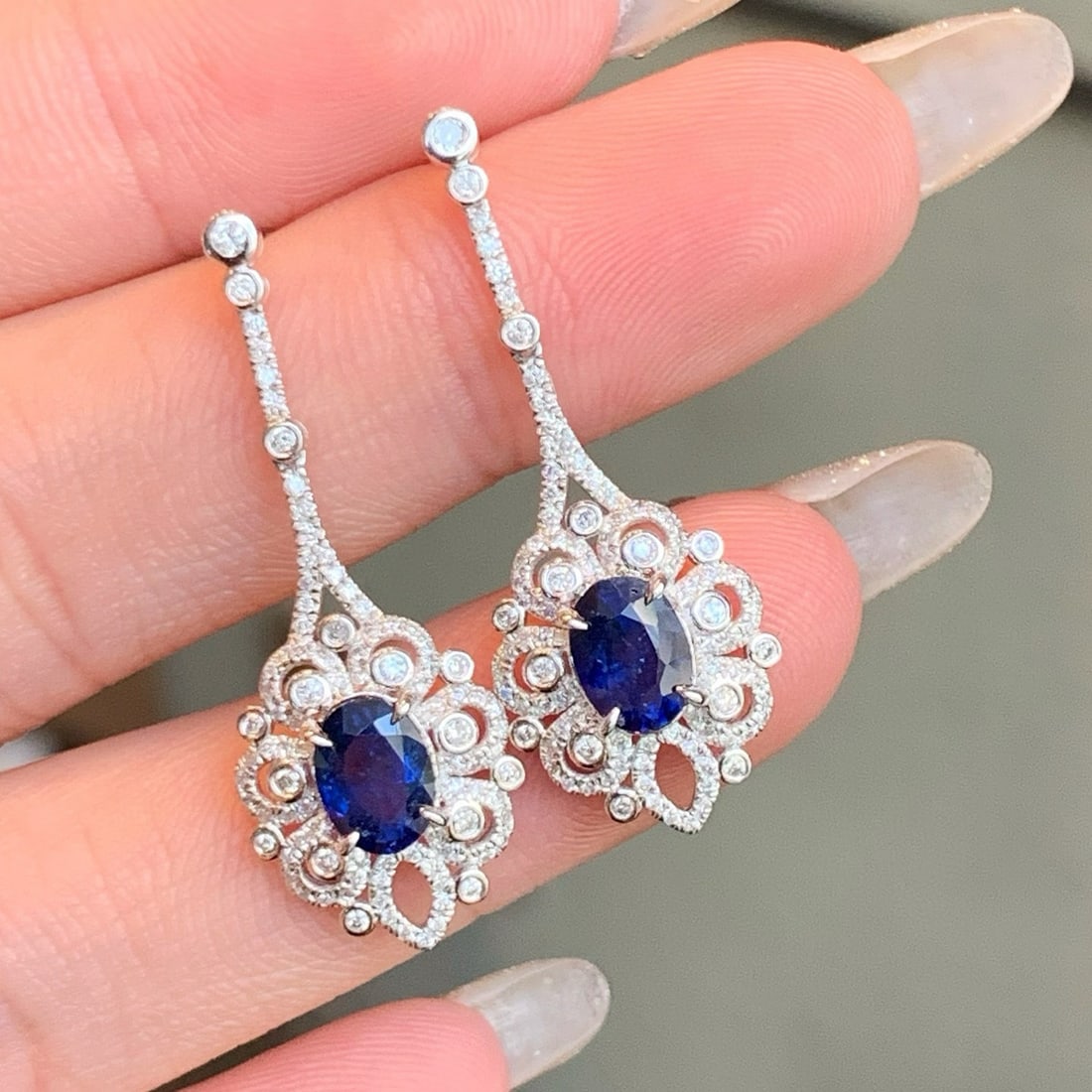 14k Gold 2.76 Ctw Natural Sapphire & Diamond Earrings - 3