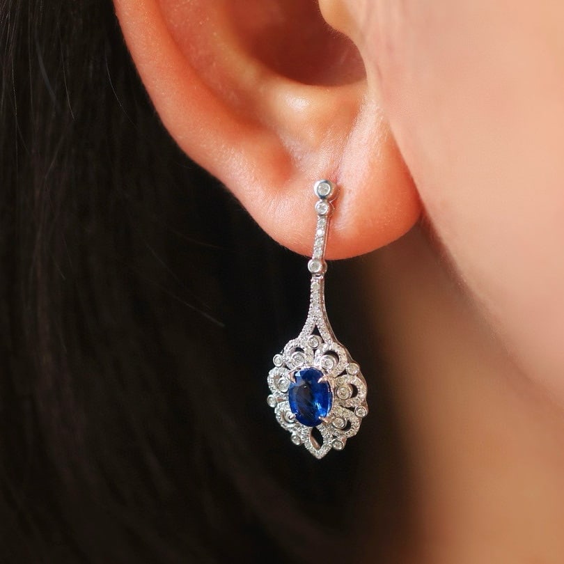 14k Gold 2.76 Ctw Natural Sapphire & Diamond Earrings - 4
