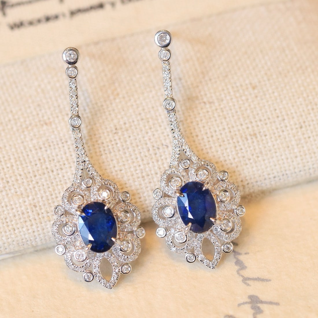 14k Gold 2.76 Ctw Natural Sapphire & Diamond Earrings - 5