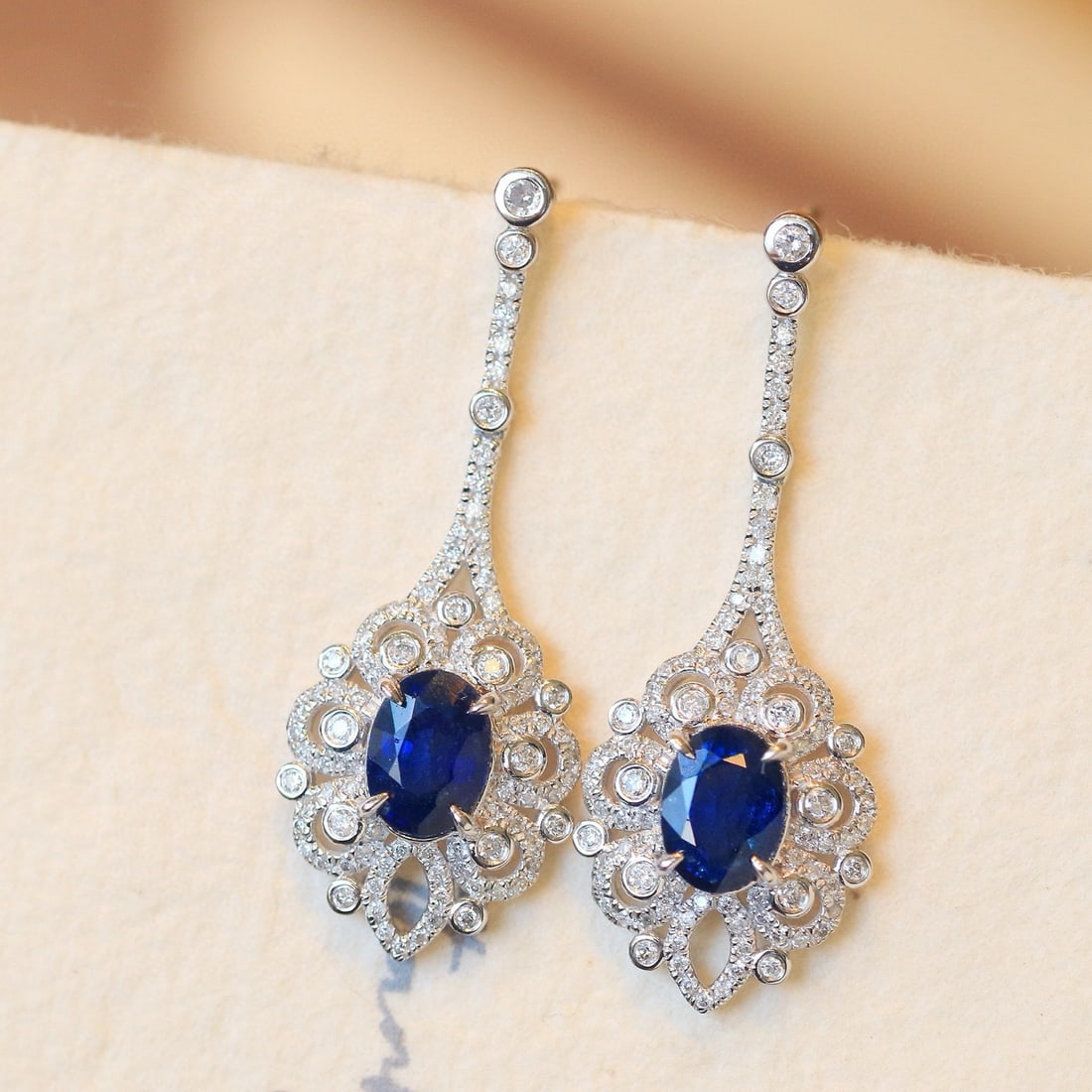 14k Gold 2.76 Ctw Natural Sapphire & Diamond Earrings - 6