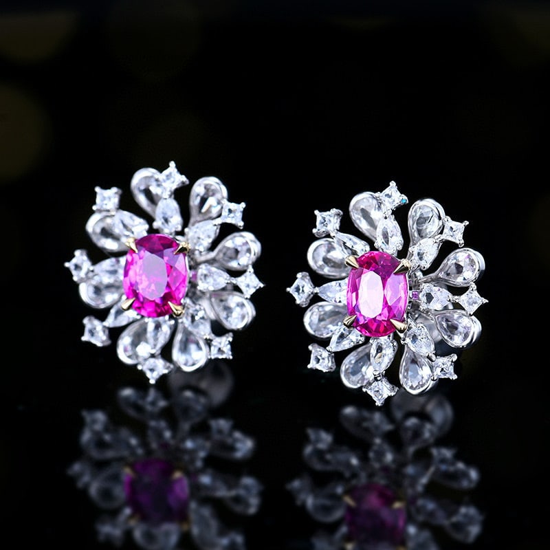 14k Gold 1.17 Ct Natural Padparadscha Sapphire & Sapphire Earrings - 2