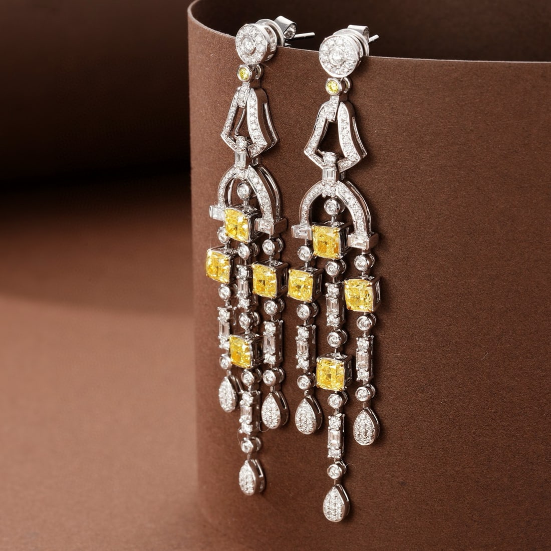 14k Gold 5.85 Ctw Natural Yellow Diamond & Diamond Earrings (1 of 4)