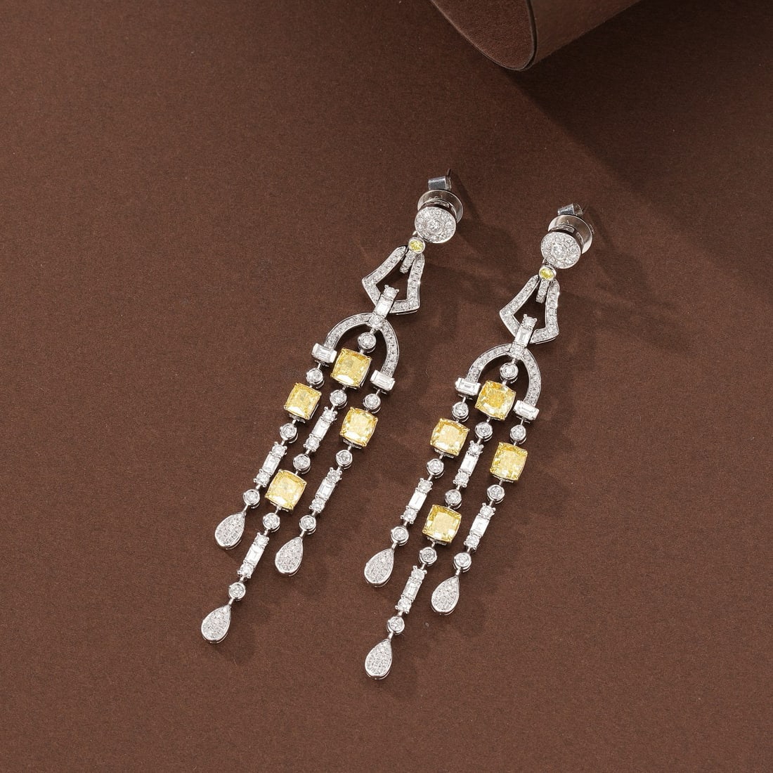 14k Gold 5.85 Ctw Natural Yellow Diamond & Diamond Earrings - 2