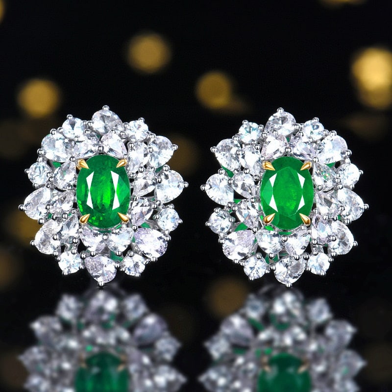 14k Gold 5.53 Ctw Vivid Green Natural Emerald & Sapphire Earrings: Ref:230981090 / / gold content:14k gold / / main gemstone:emerald / / shape:oval / / carat weight:1. 91ct / / color:vivid green / / treatment:natural / / / / adjacent gemstone 2 : sapphire / / number