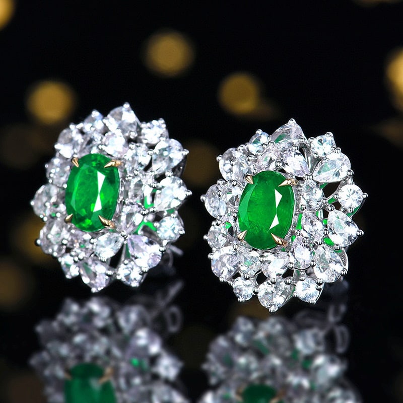 14k Gold 5.53 Ctw Vivid Green Natural Emerald & Sapphire Earrings - 2