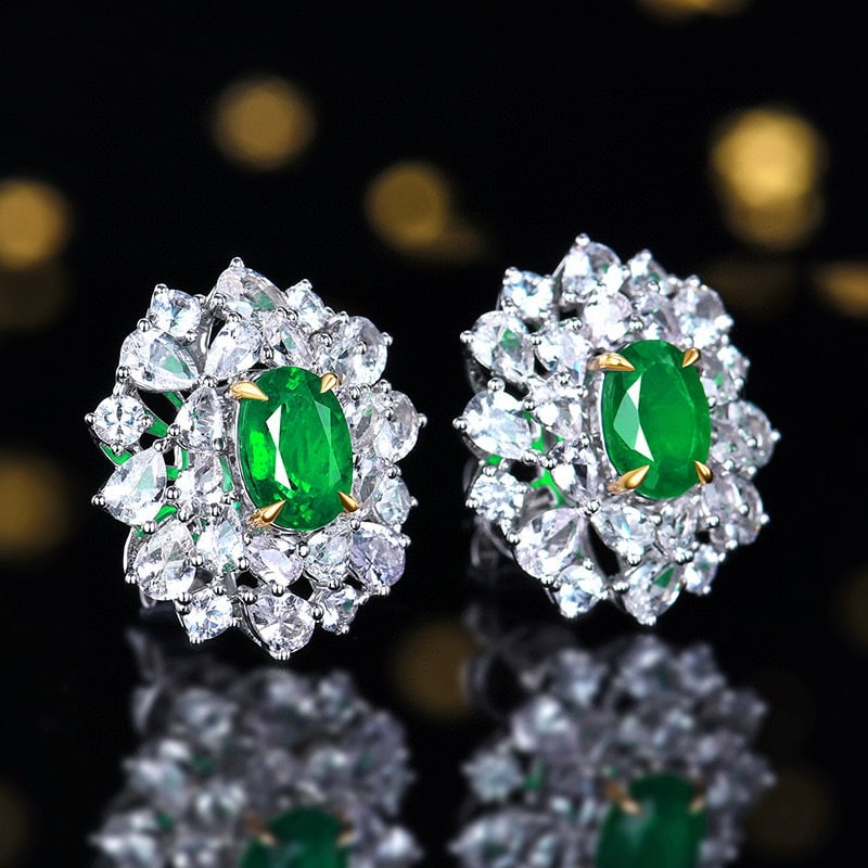14k Gold 5.53 Ctw Vivid Green Natural Emerald & Sapphire Earrings - 3