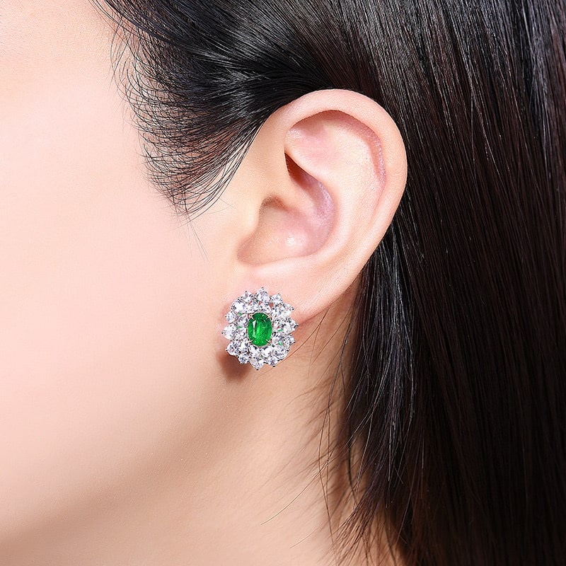 14k Gold 5.53 Ctw Vivid Green Natural Emerald & Sapphire Earrings - 4