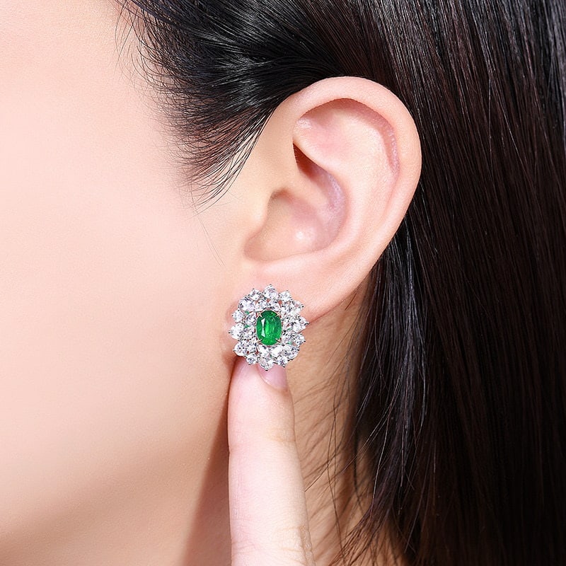 14k Gold 5.53 Ctw Vivid Green Natural Emerald & Sapphire Earrings - 5