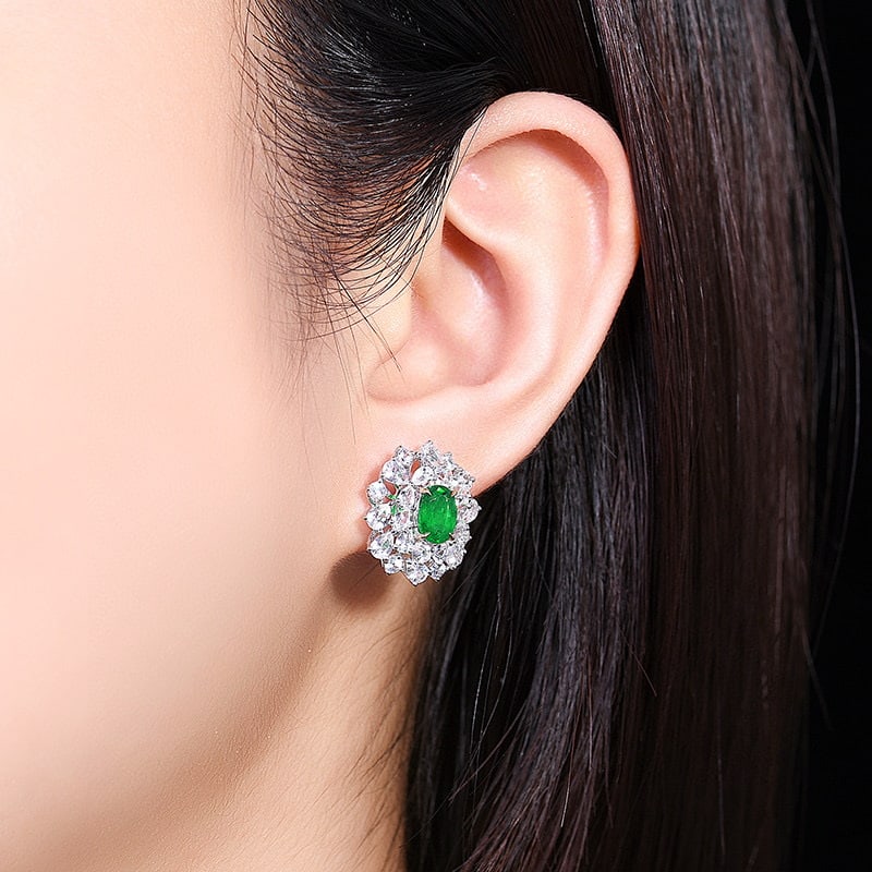 14k Gold 5.53 Ctw Vivid Green Natural Emerald & Sapphire Earrings - 6