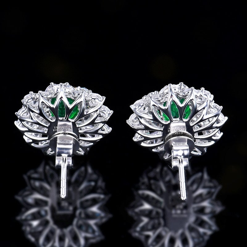 14k Gold 5.53 Ctw Vivid Green Natural Emerald & Sapphire Earrings - 7
