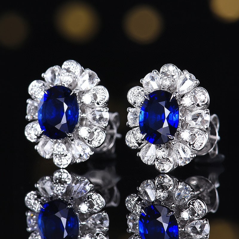 14k Gold 1.87 Ctw Natural Sapphire & Diamond Earrings - 2