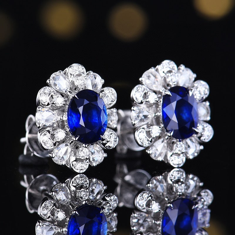 14k Gold 1.87 Ctw Natural Sapphire & Diamond Earrings - 3