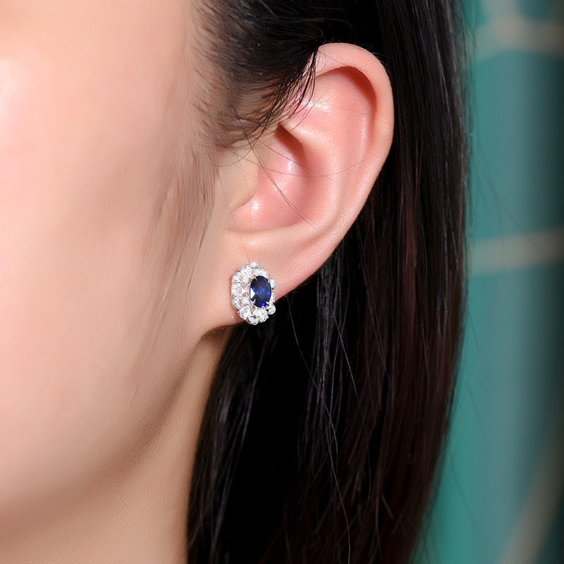 14k Gold 1.87 Ctw Natural Sapphire & Diamond Earrings - 5
