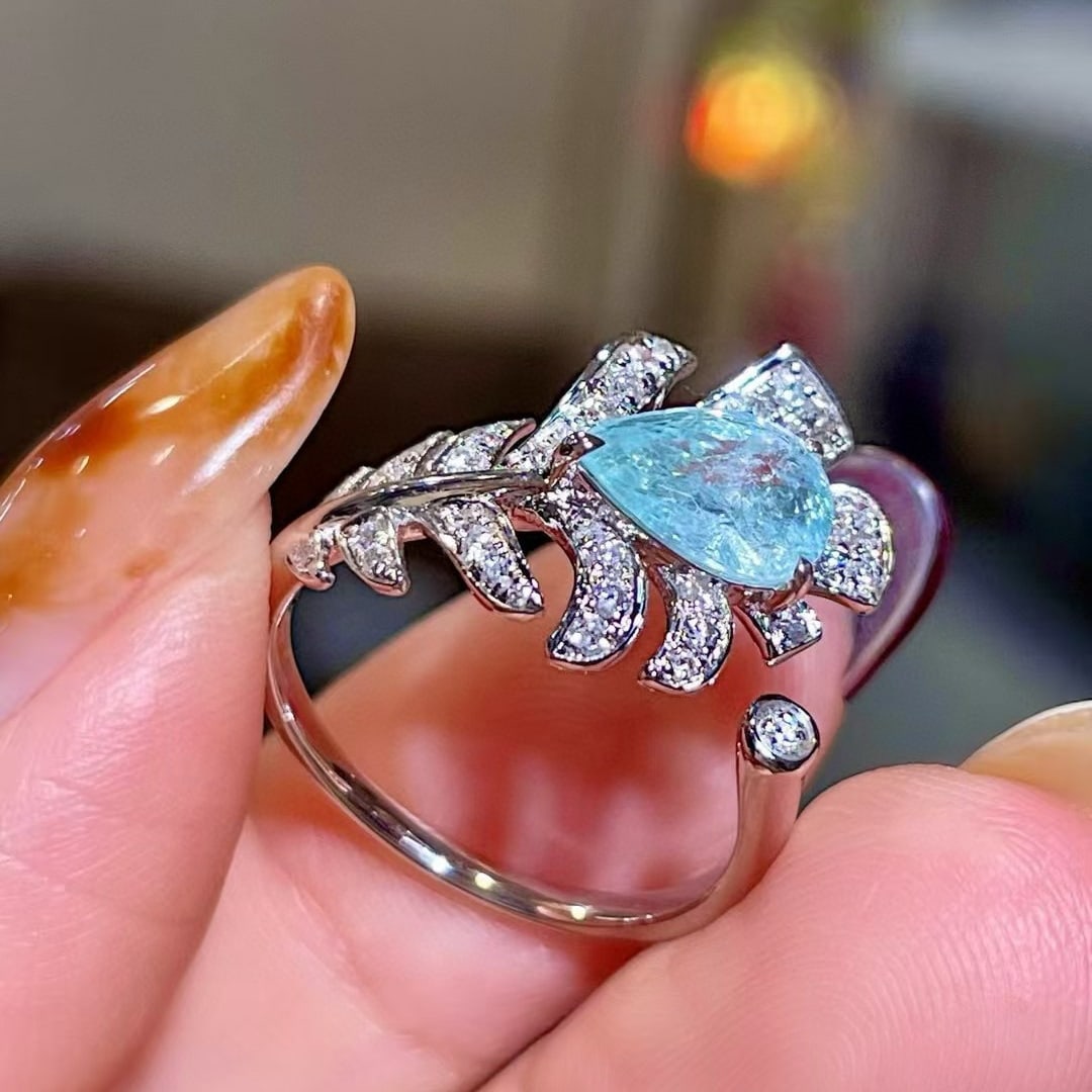14k Gold 1.44 Ctw Natural Paraiba Tourmaline & Diamond Ring - 2