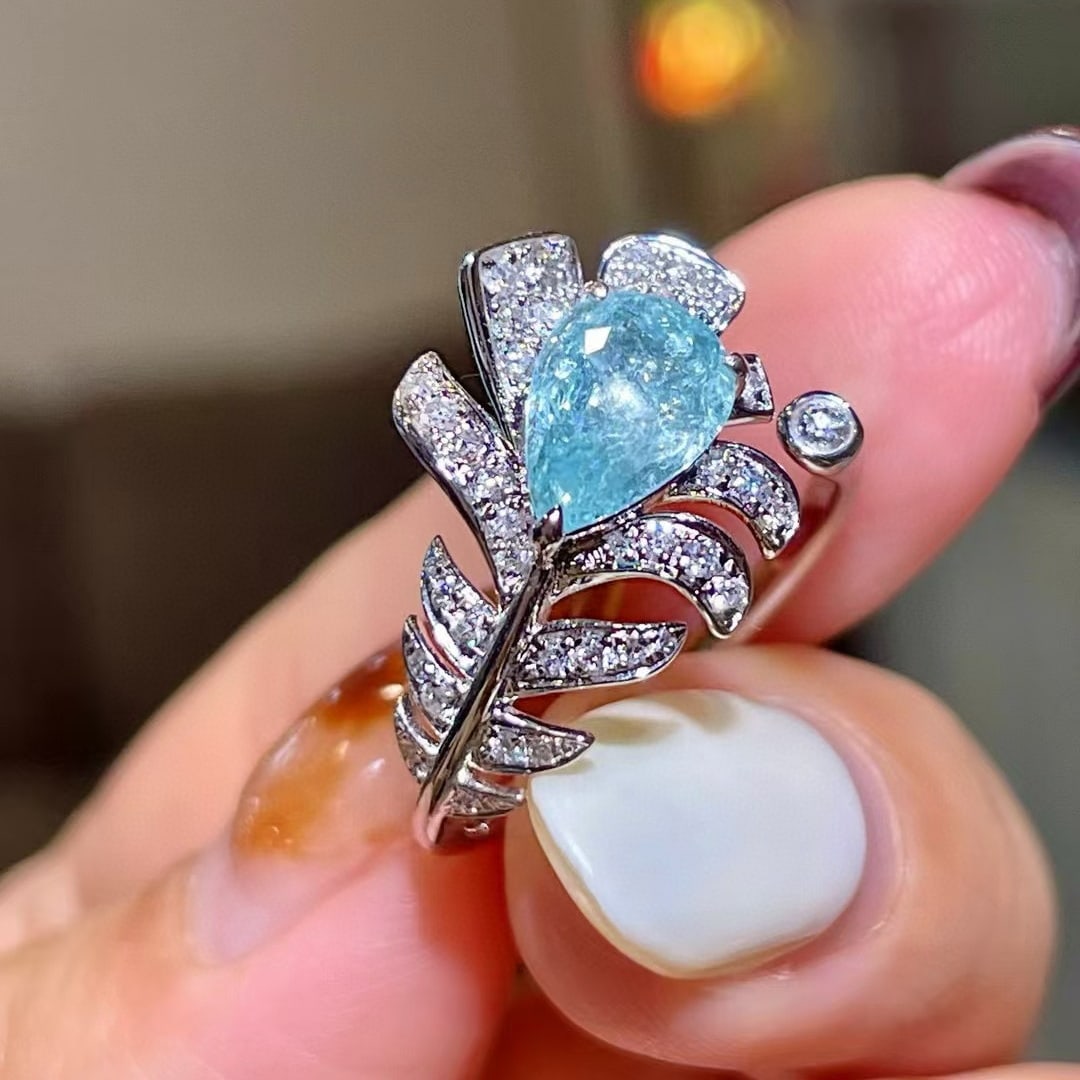 14k Gold 1.44 Ctw Natural Paraiba Tourmaline & Diamond Ring - 3