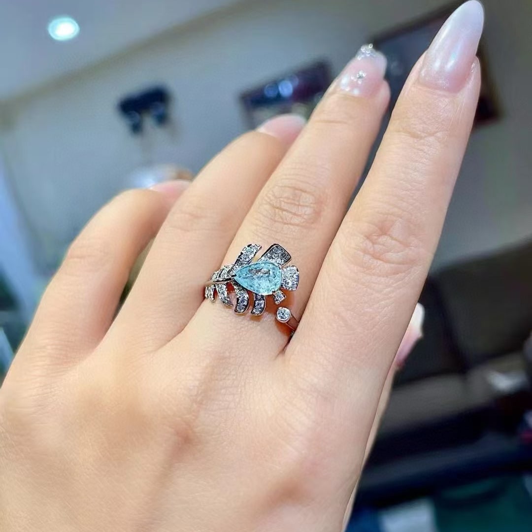 14k Gold 1.44 Ctw Natural Paraiba Tourmaline & Diamond Ring - 4