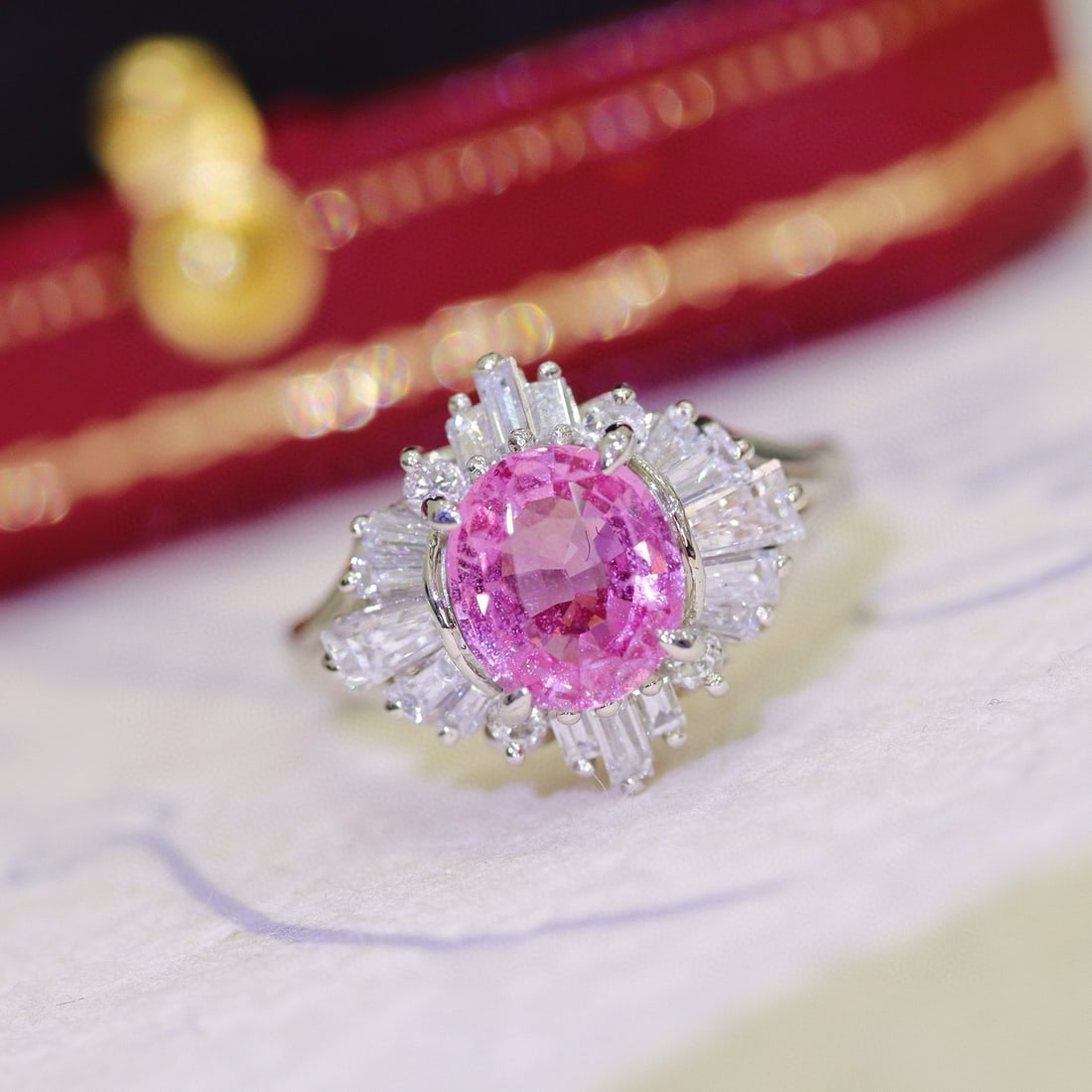 14k Gold 2.29 Ctw Natural Sapphire & Diamond Ring: Ref:230981099 / / gold content:14k gold / / ring size:7. 25us / / / / main gemstone:sapphire / / shape:oval / / carat weight:1. 6ct / / color:pink / / treatment:natural / / / / adjacent gemstone 2 :
