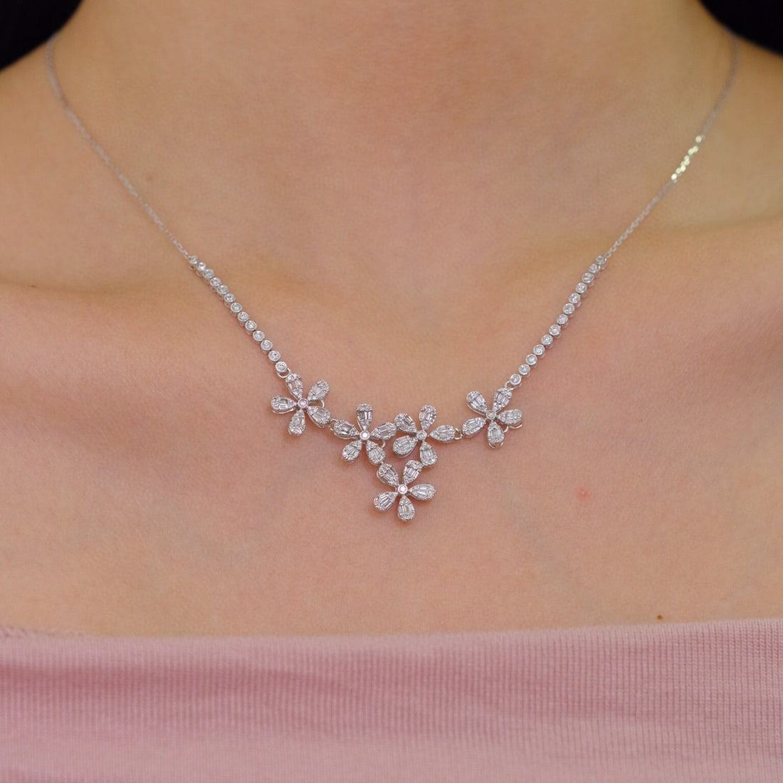 14k Gold 1.35 Ct Natural H Diamond Necklace - 5