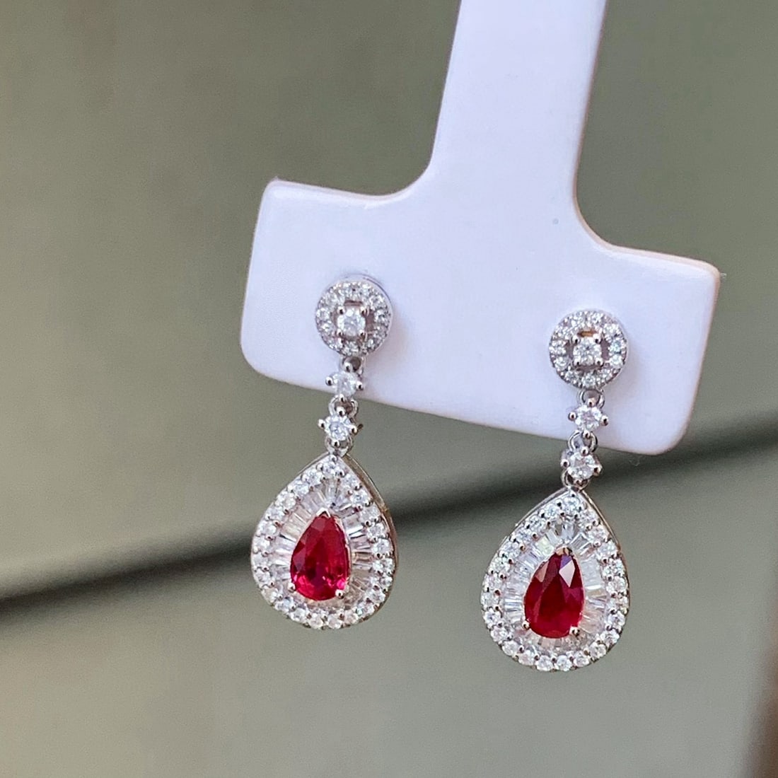14k Gold 1.06 Ctw Natural Ruby & Diamond Earrings - 3