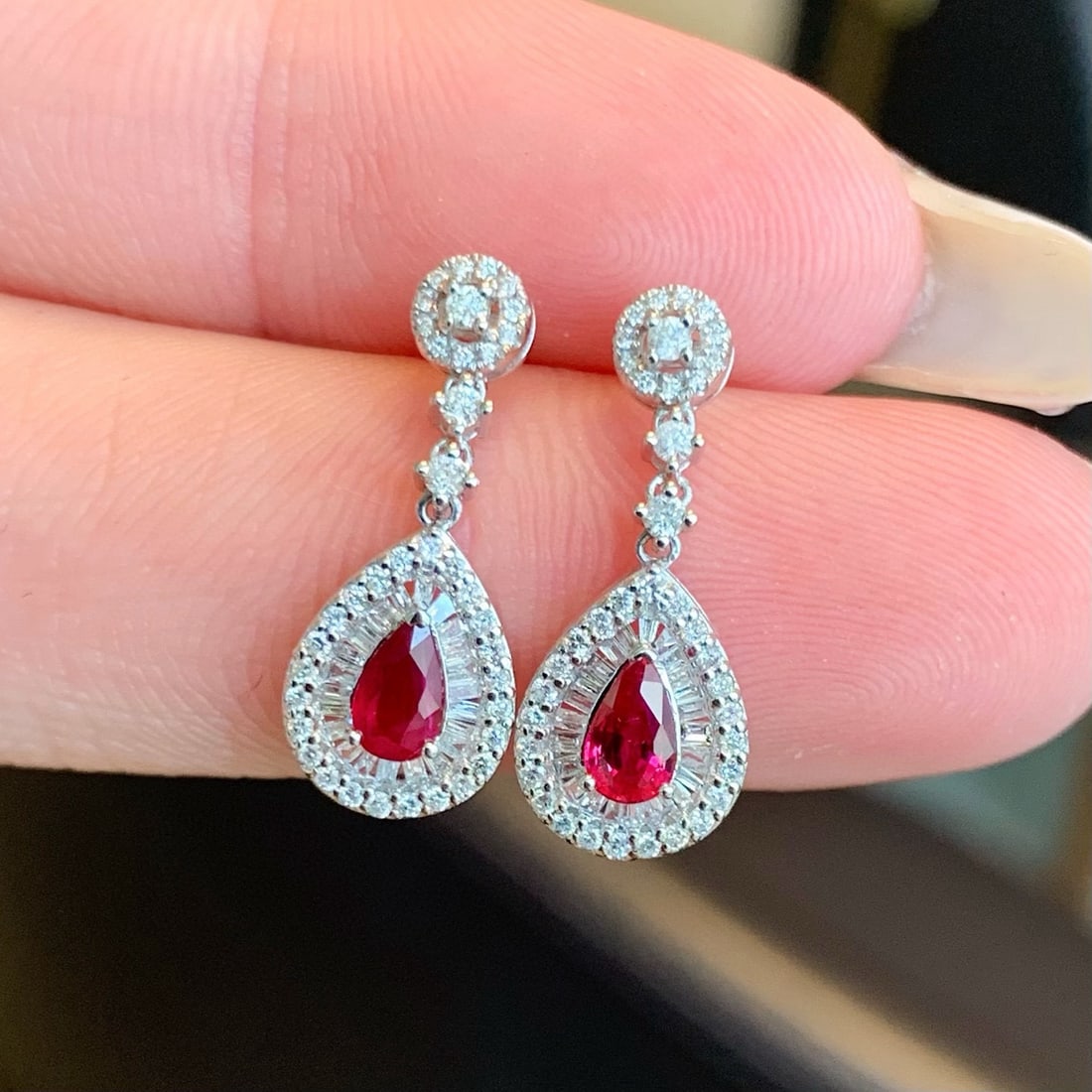 14k Gold 1.06 Ctw Natural Ruby & Diamond Earrings - 4