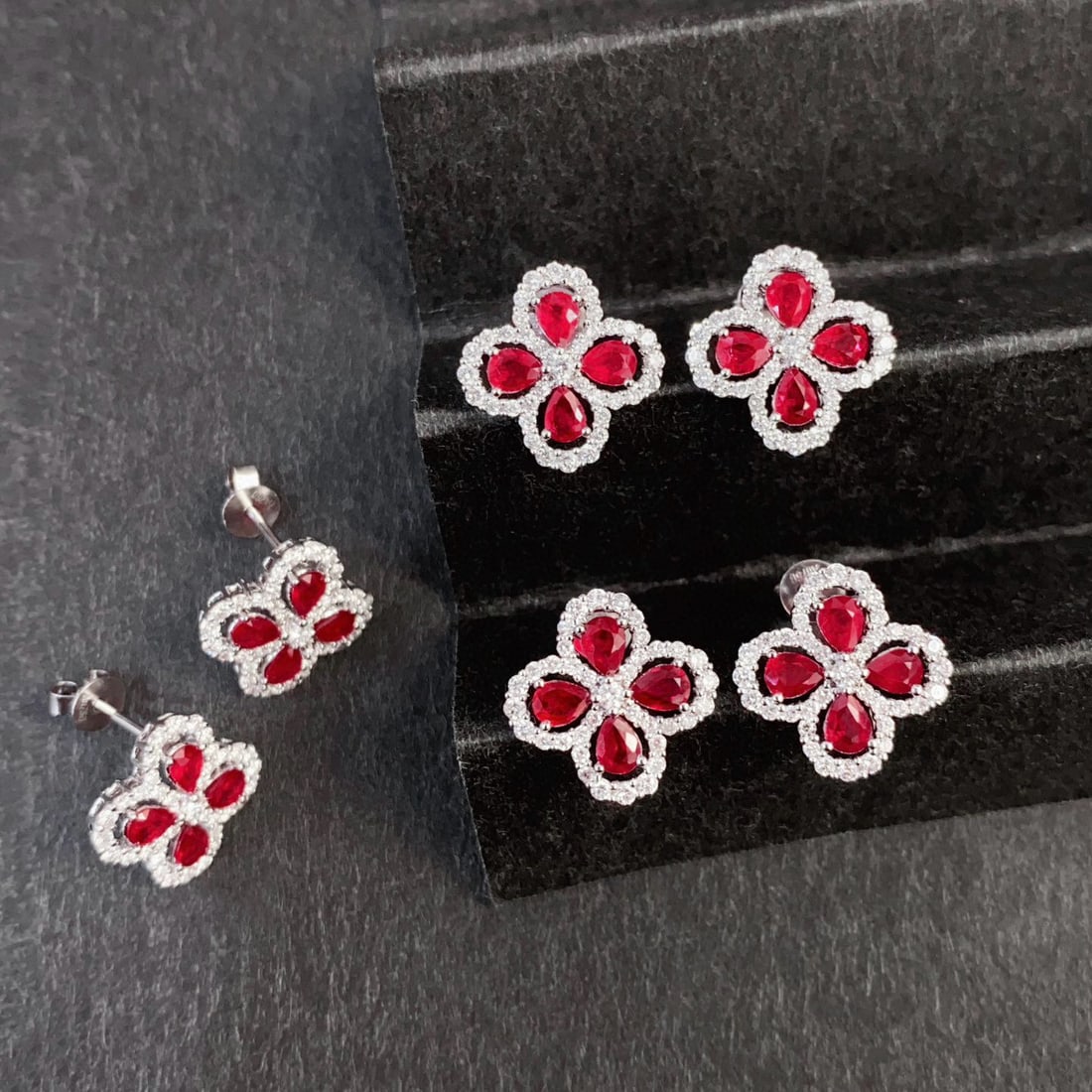 14k Gold 1.85 Ctw Natural Ruby & Diamond Earrings - 4
