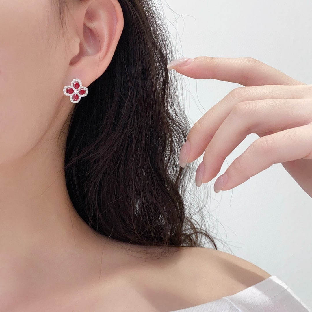 14k Gold 1.85 Ctw Natural Ruby & Diamond Earrings - 6