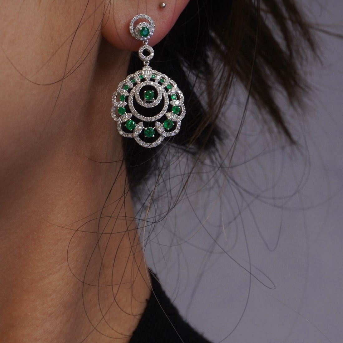14k Gold 2.61 Ctw Vivid Green Natural Emerald & Diamond Earrings - 6