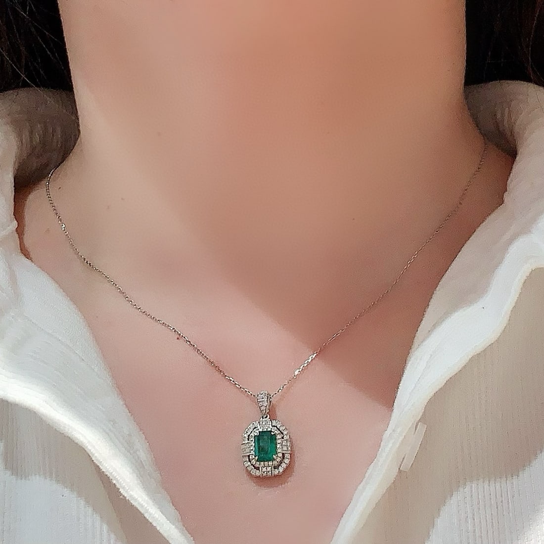 14k Gold 1.41 Ctw Vivid Green Natural Emerald & Diamond Pendant( Without Chain ) - 6