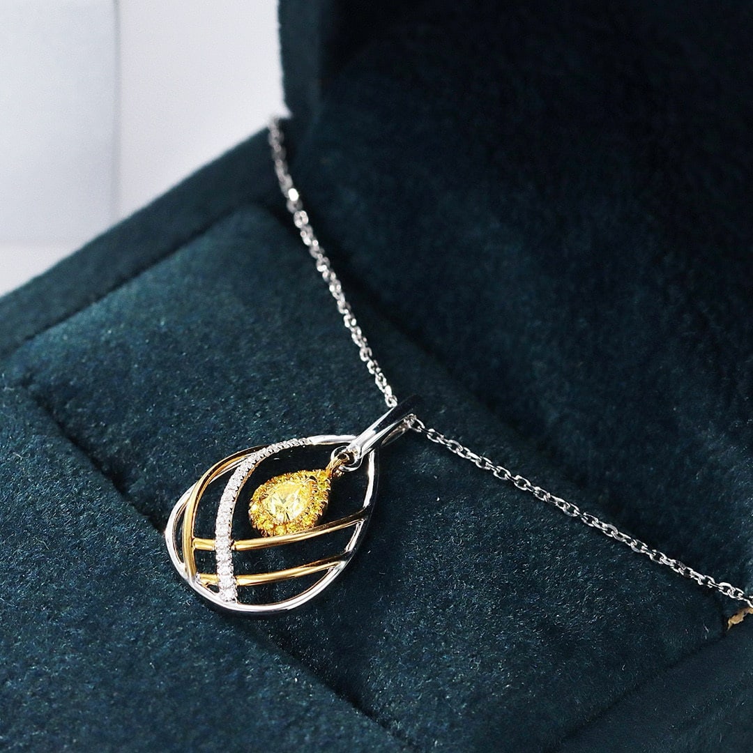 14k Gold 0.25 Ctw Natural Yellow Diamond & Diamond Necklace: Ref:230981129 / / gold content:14k gold / / main gemstone:yellow diamond / / shape:pear / / carat weight:0. 16ct / / color:yellow / / treatment:natural / / / / adjacent gemstone 2 : diamond / /