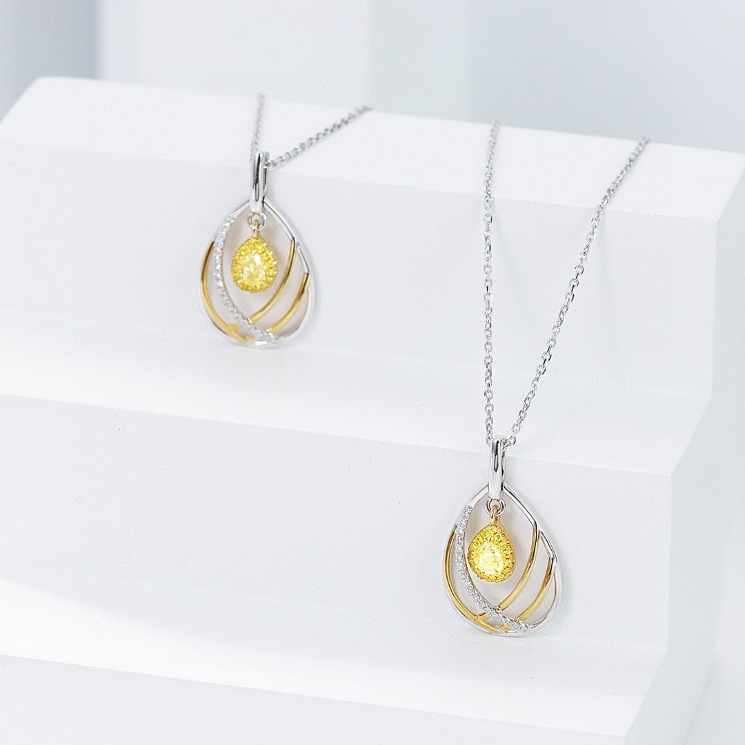 14k Gold 0.25 Ctw Natural Yellow Diamond & Diamond Necklace - 2