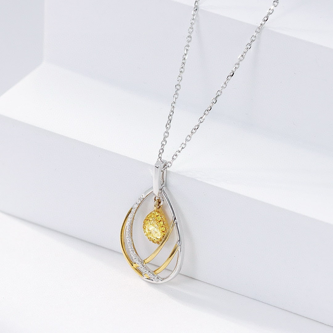 14k Gold 0.25 Ctw Natural Yellow Diamond & Diamond Necklace - 3