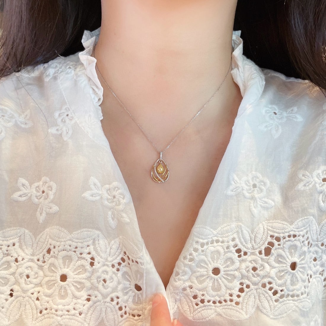 14k Gold 0.25 Ctw Natural Yellow Diamond & Diamond Necklace - 5