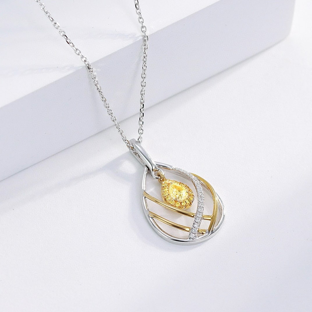 14k Gold 0.25 Ctw Natural Yellow Diamond & Diamond Necklace - 6