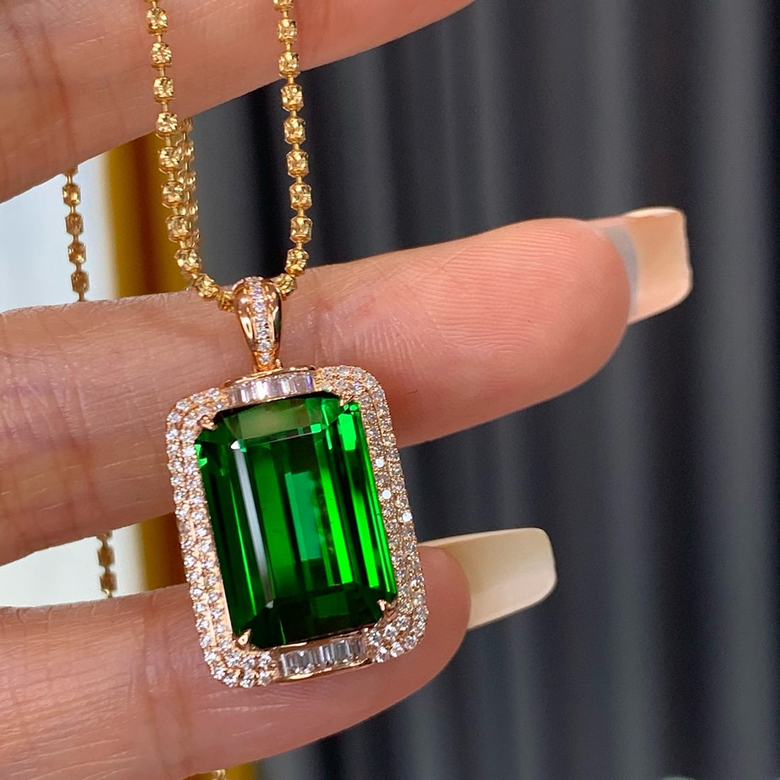 14k Gold 13.33 Ctw Natural Tourmaline & Diamond Pendant( Without Chain ) - 2