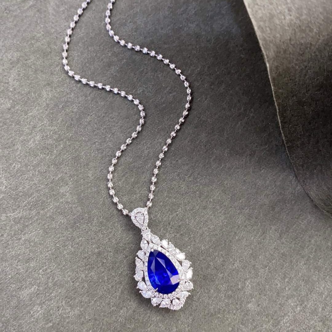 14k Gold 4.21 Ctw Natural Sapphire & Diamond Pendant( Without Chain ) - 2