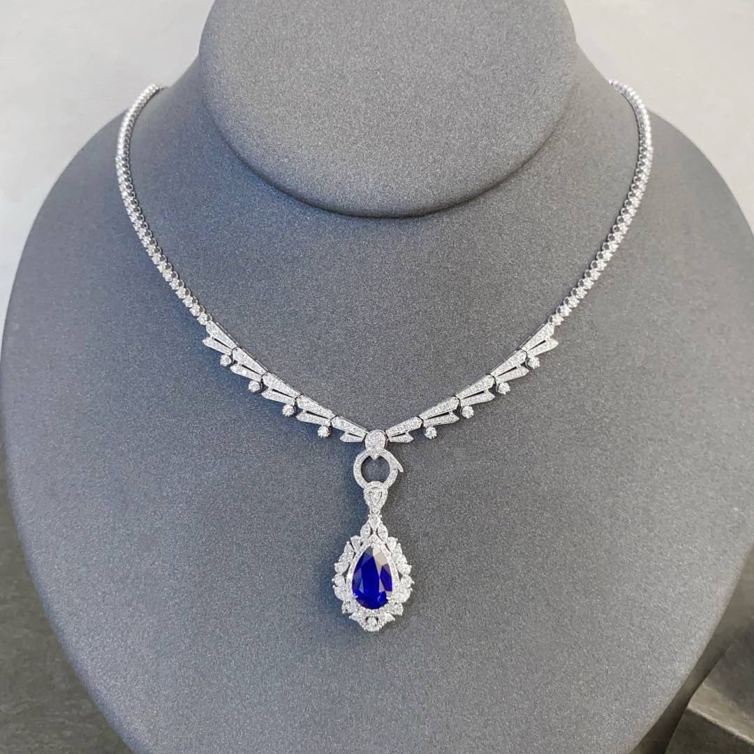 14k Gold 4.21 Ctw Natural Sapphire & Diamond Pendant( Without Chain ) - 3