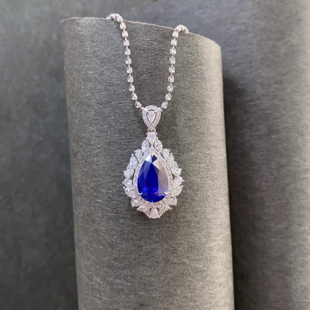 14k Gold 4.21 Ctw Natural Sapphire & Diamond Pendant( Without Chain ) - 4