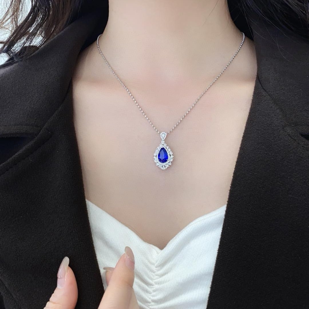 14k Gold 4.21 Ctw Natural Sapphire & Diamond Pendant( Without Chain ) - 5
