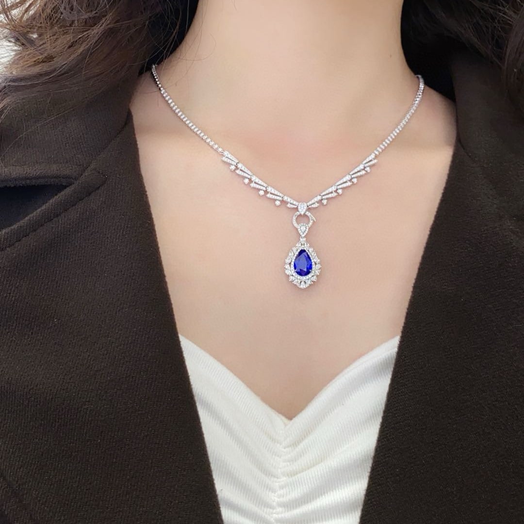 14k Gold 4.21 Ctw Natural Sapphire & Diamond Pendant( Without Chain ) - 6