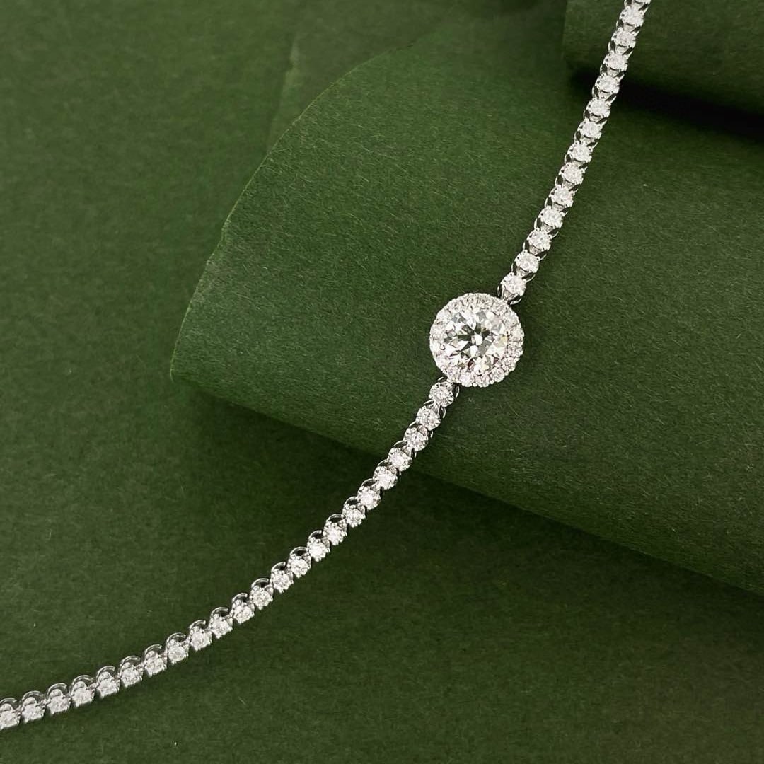 Gia Certified 14k Gold 1.7 Ctw Natural E Vs1 Round Diamond Bracelet - 2