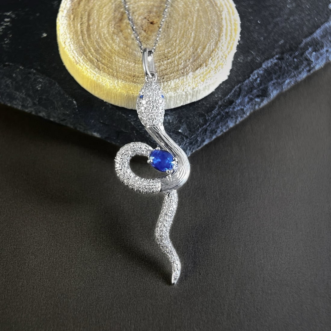 14k Gold 0.82 Ct Natural Sapphire & Diamond Pendant( Without Chain ) - 4
