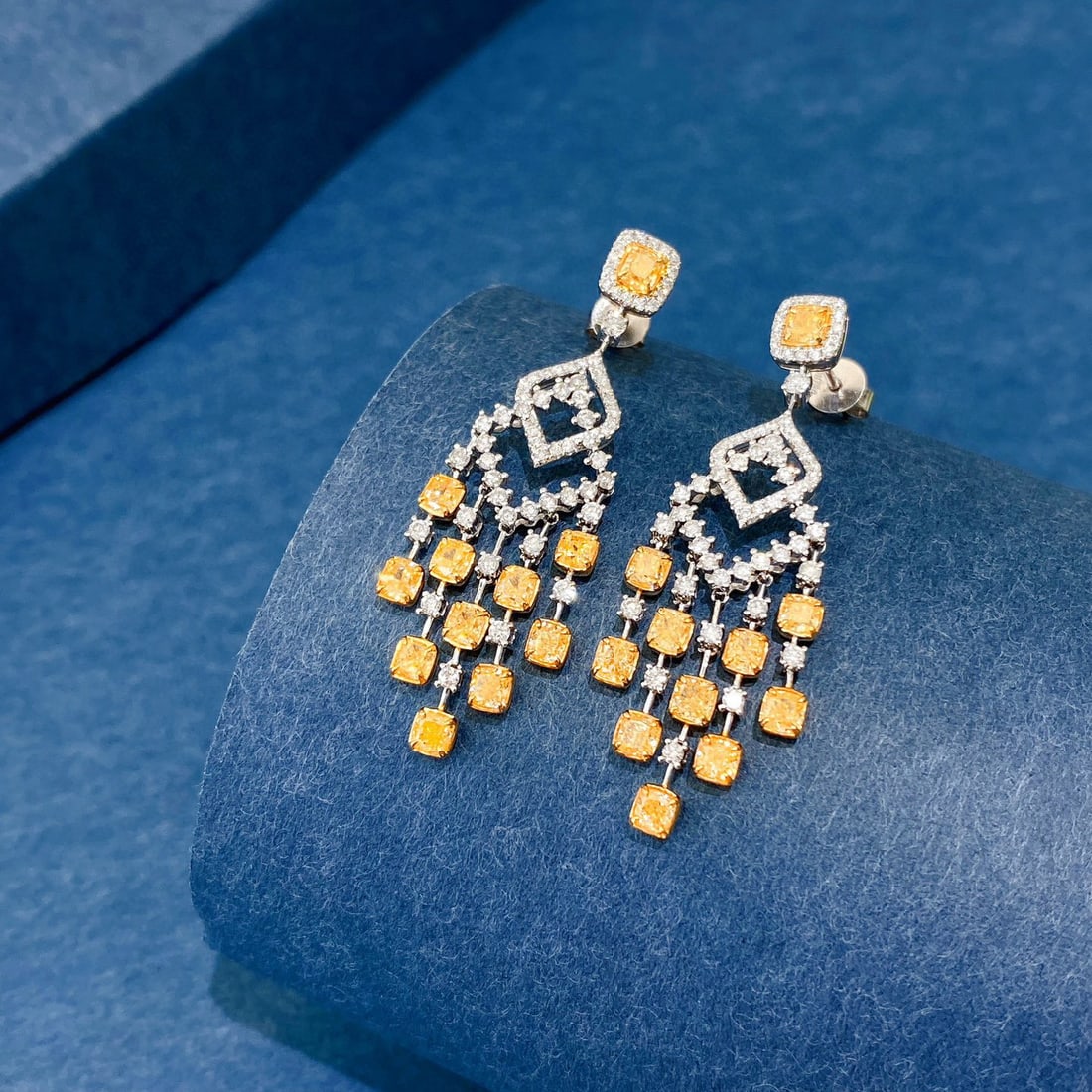 14k Gold 3.36 Ctw Natural Yellow Diamond & Diamond Earrings - 2
