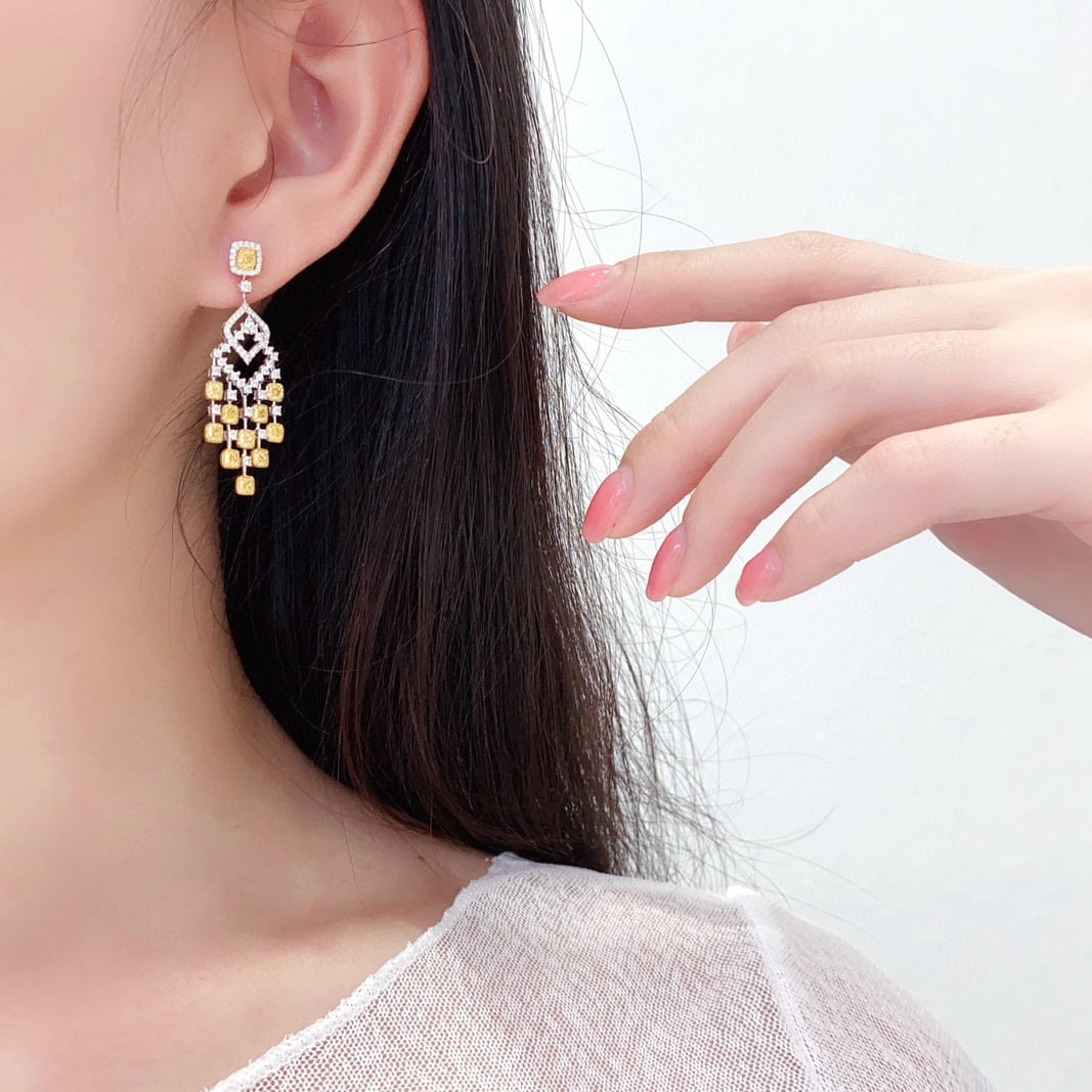 14k Gold 3.36 Ctw Natural Yellow Diamond & Diamond Earrings - 4