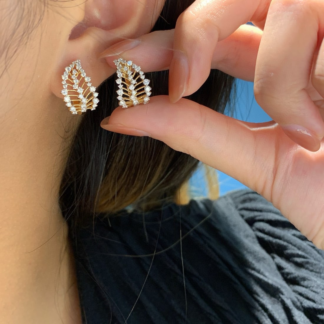 14k Gold 0.82 Ct Natural H Diamond Earrings - 3