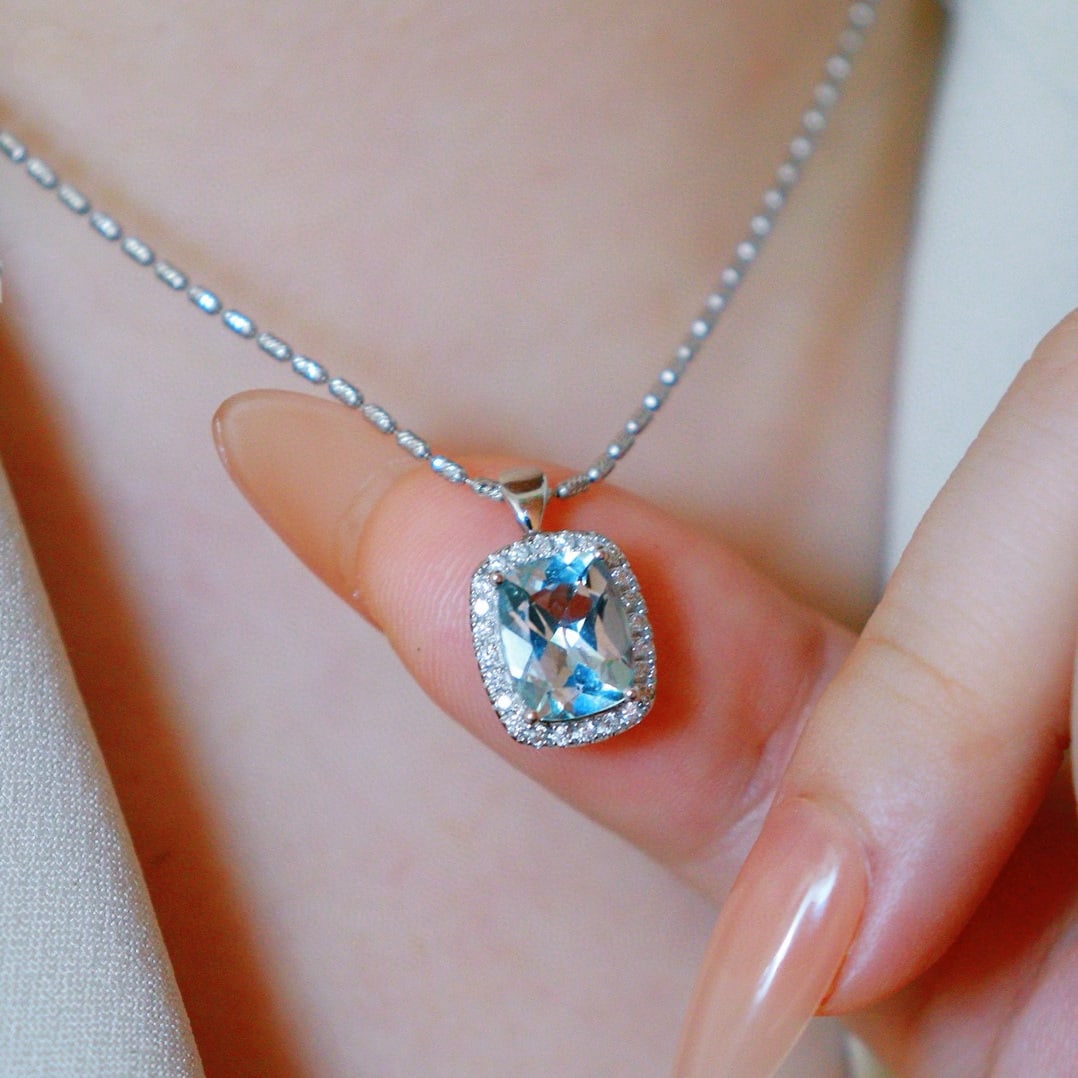 14k Gold 1.7 Ct Natural Aquamarine & Diamond Ring/pendant( Without Chain ) - 3