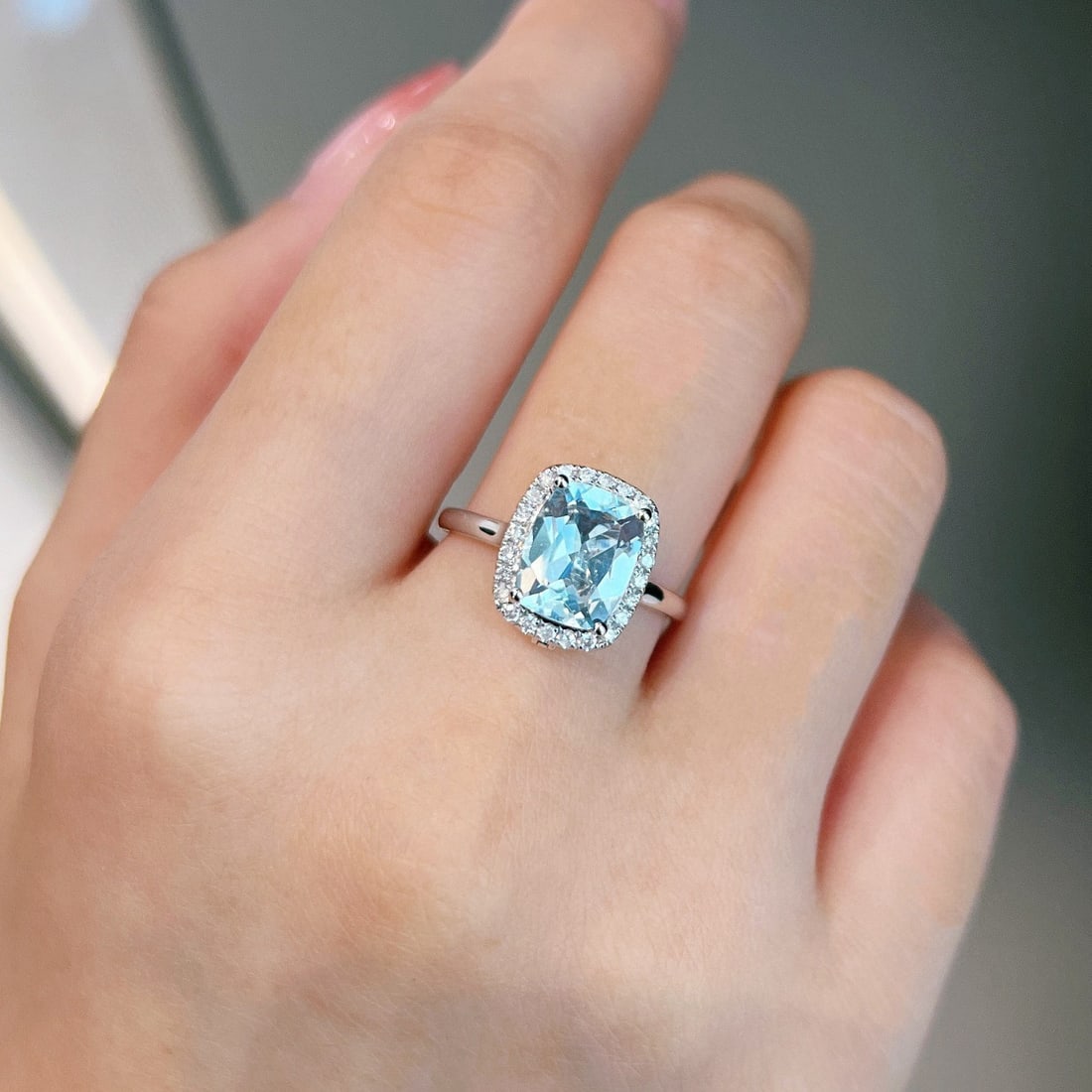 14k Gold 1.7 Ct Natural Aquamarine & Diamond Ring/pendant( Without Chain ) - 4