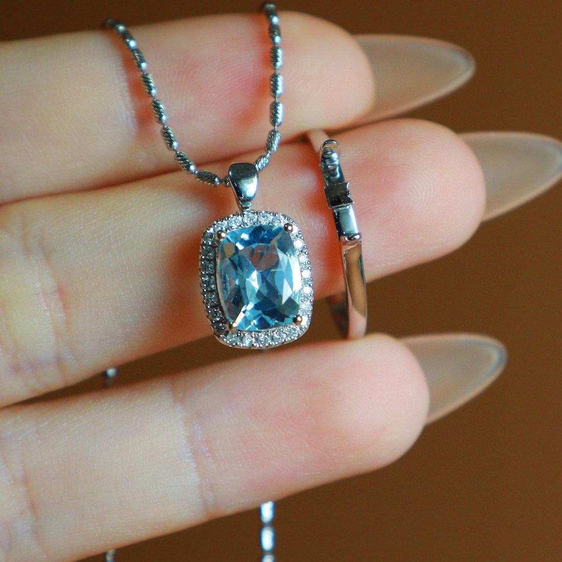 14k Gold 1.7 Ct Natural Aquamarine & Diamond Ring/pendant( Without Chain ) - 5